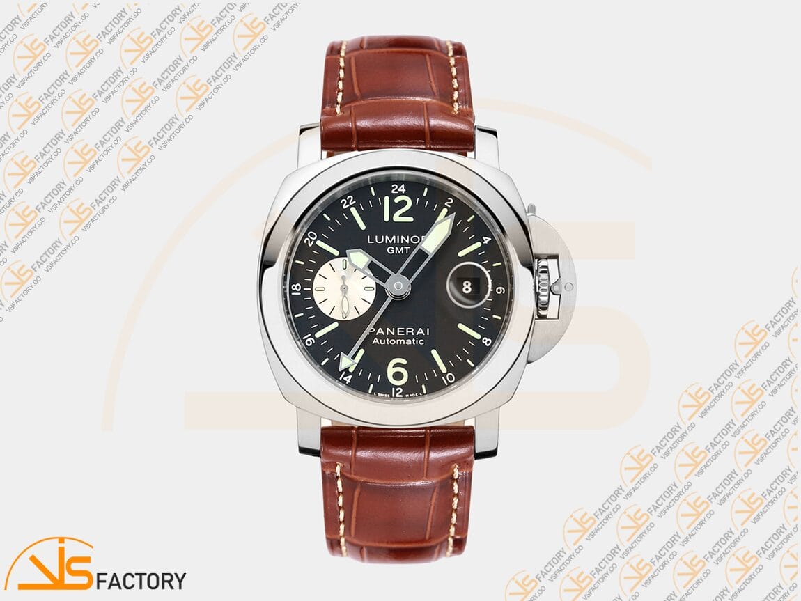 VS Factory Panerai Luminor GMT PAM088 Black Dial 904L Steel Brown Leather P.9001 Movement - 图片 3