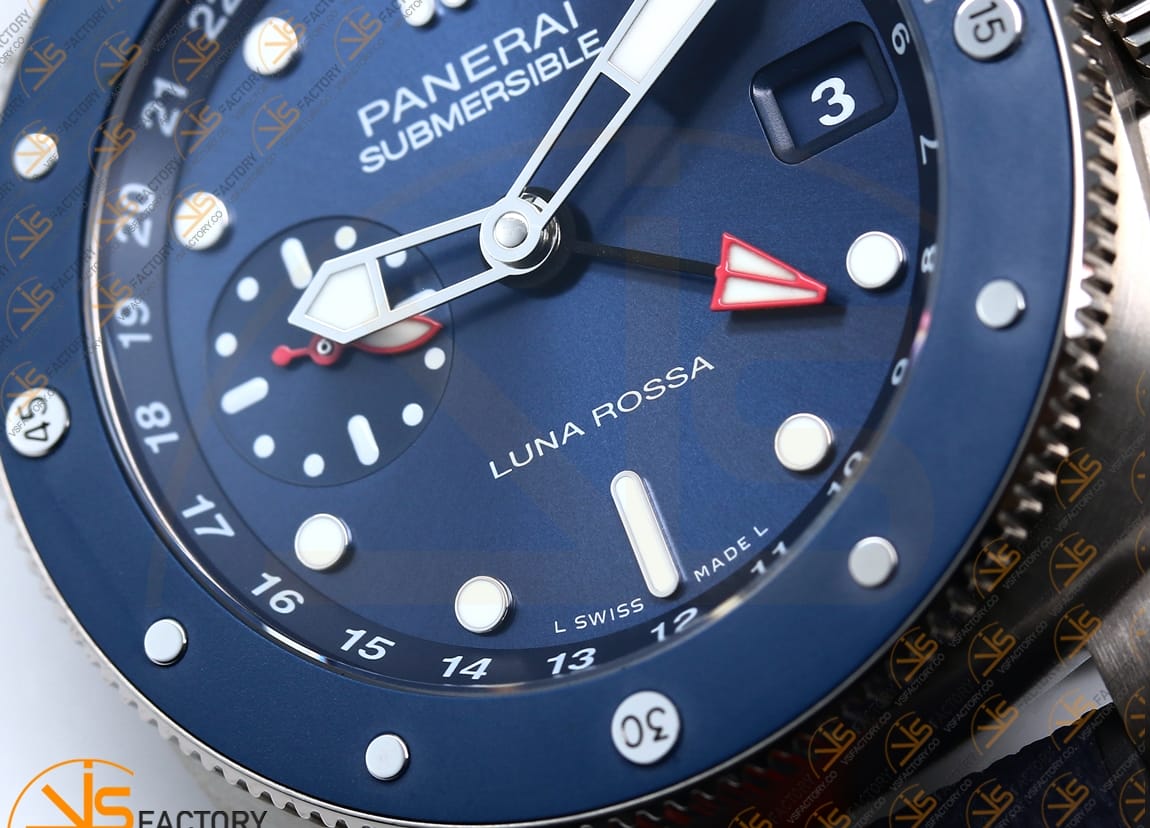 VS Factory Panerai Submersible GMT PAM1507 Luna Rossa Black Dial Blue Nylon Strap P.900 Movement - 图片 9