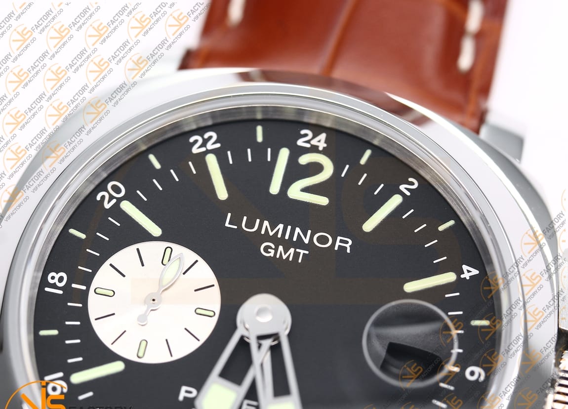 VS Factory Panerai Luminor GMT PAM088 Black Dial 904L Steel Brown Leather P.9001 Movement - 图片 7