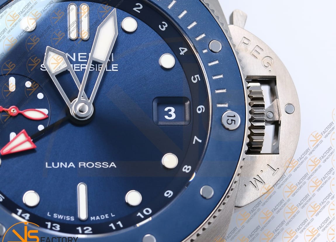 VS Factory Panerai Submersible GMT PAM1507 Luna Rossa Black Dial Blue Nylon Strap P.900 Movement - 图片 6