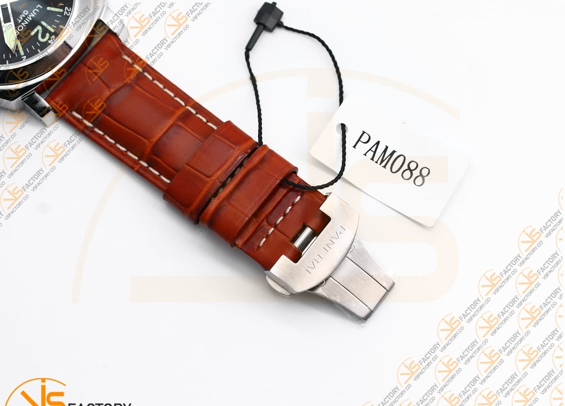 VS Factory Panerai Luminor GMT PAM088 Black Dial 904L Steel Brown Leather P.9001 Movement - 图片 12