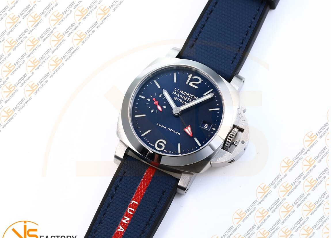 VS Factory Panerai Quaranta BiTempo PAM1404 Luna Rossa SS Case Blue Nylon Stra P.900 Movement - 图片 5