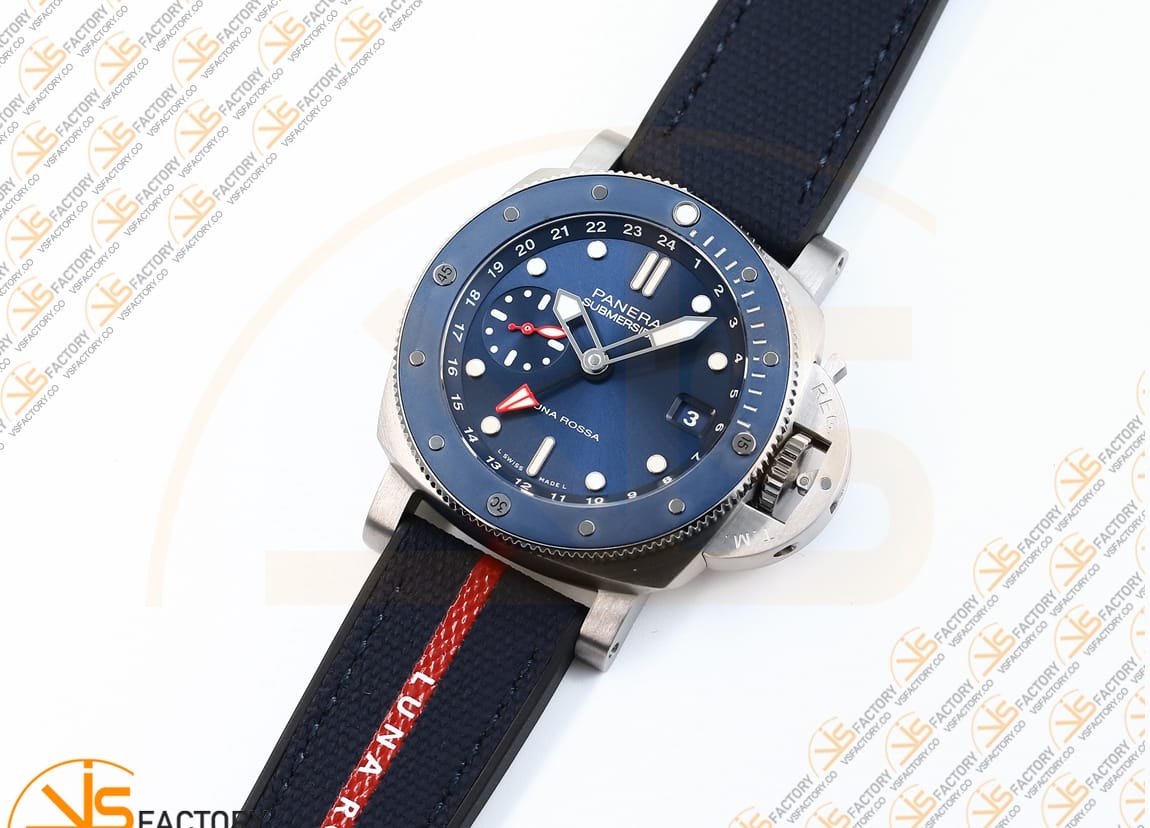 VS Factory Panerai Submersible GMT PAM1507 Luna Rossa Black Dial Blue Nylon Strap P.900 Movement - 图片 5