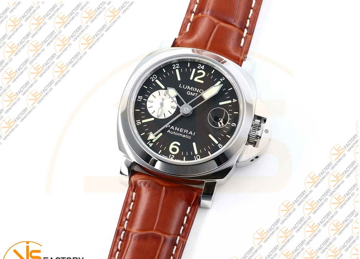 VS Factory Panerai Luminor GMT PAM088 Black Dial 904L Steel Brown Leather P.9001 Movement - 图片 5