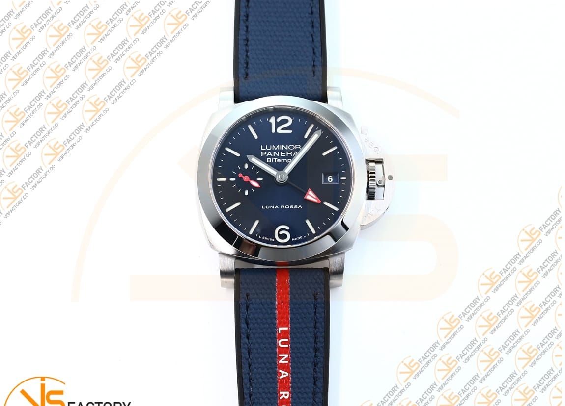 VS Factory Panerai Quaranta BiTempo PAM1404 Luna Rossa SS Case Blue Nylon Stra P.900 Movement - 图片 4