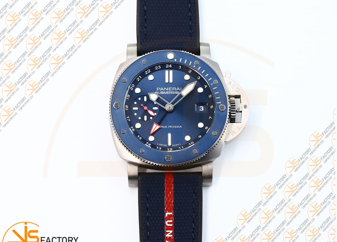 VS Factory Panerai Submersible GMT PAM1507 Luna Rossa Black Dial Blue Nylon Strap P.900 Movement - 图片 4
