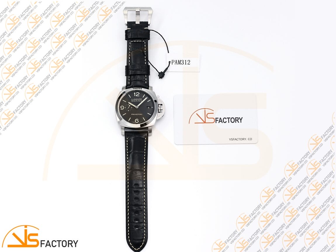 VS Factory Panerai Luminor Marina PAM312 Black Dial 904L Steel Black Leather P.9000 Movement - 图片 2