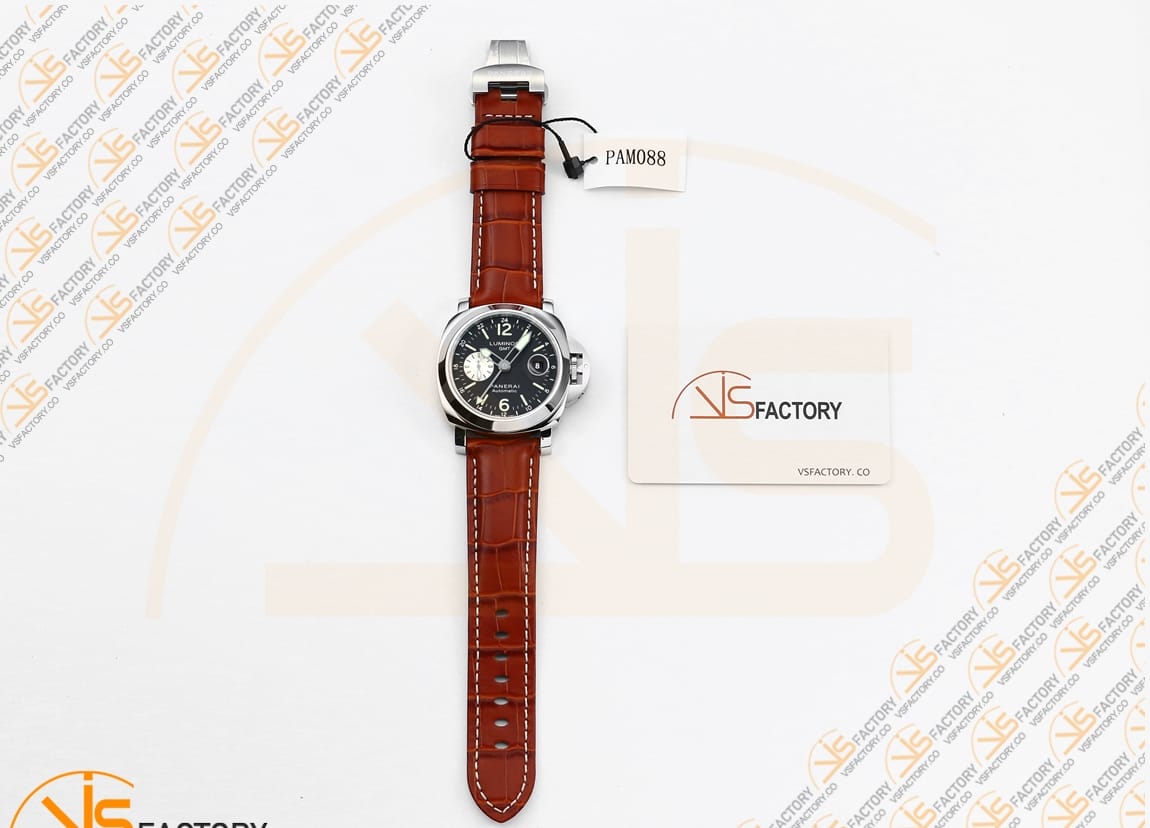 VS Factory Panerai Luminor GMT PAM088 Black Dial 904L Steel Brown Leather P.9001 Movement - 图片 2