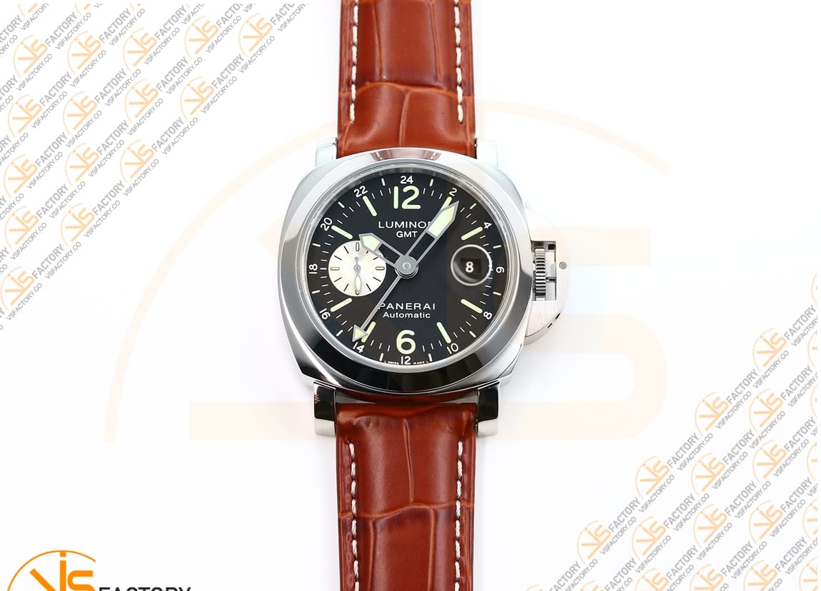 VS Factory Panerai Luminor GMT PAM088 Black Dial 904L Steel Brown Leather P.9001 Movement - 图片 4
