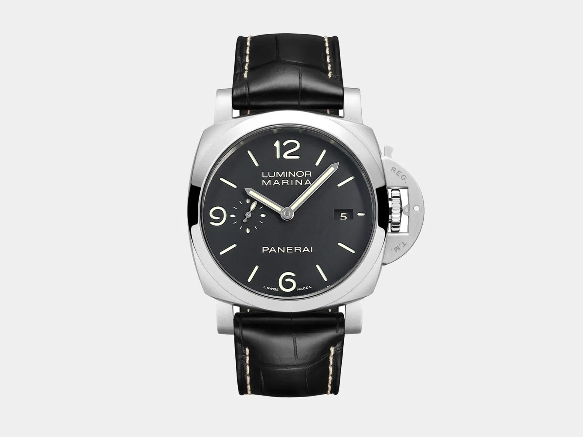 VS Factory Panerai Luminor Marina PAM312 Black Dial 904L Steel Black Leather P.9000 Movement