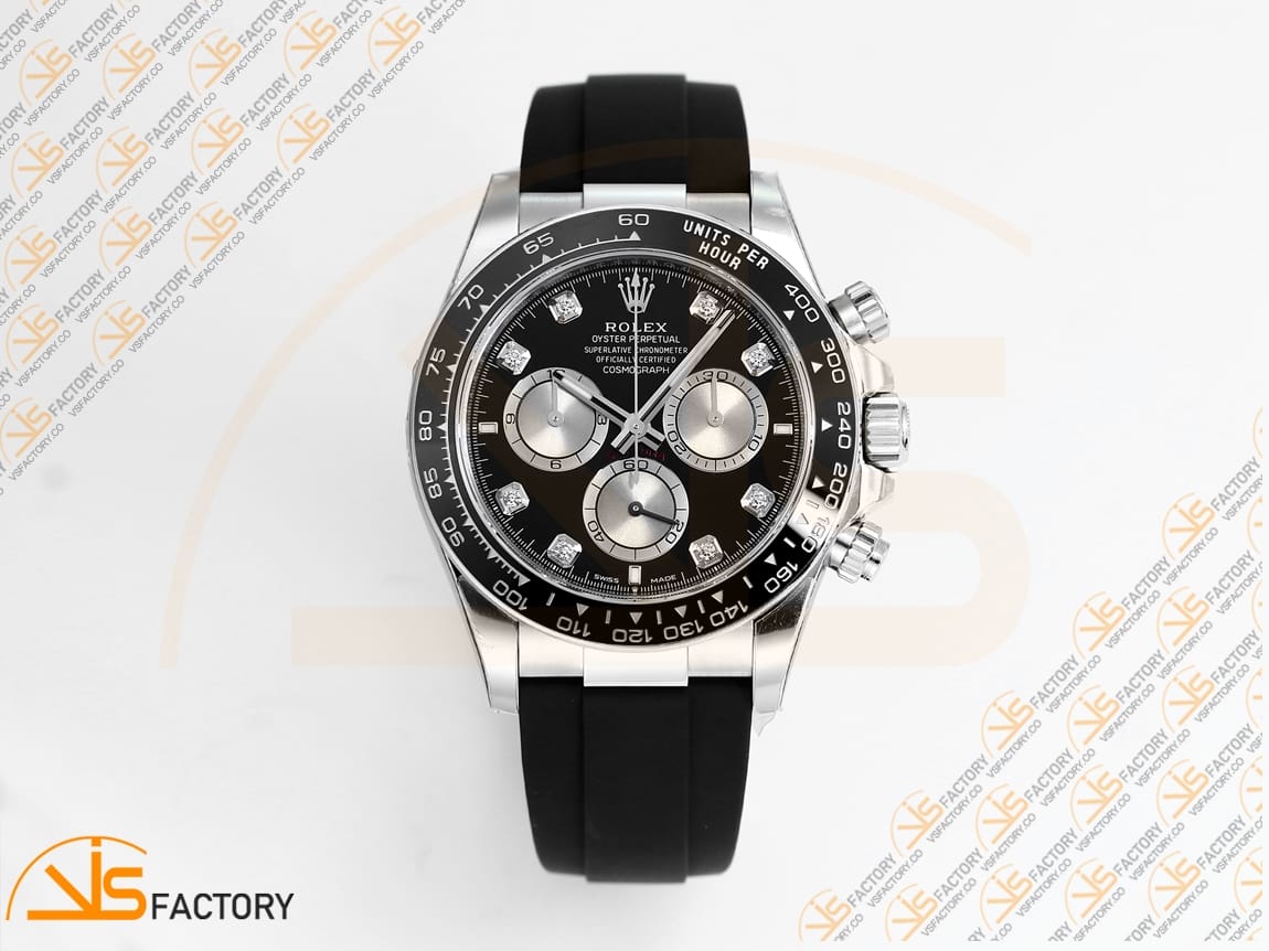 VS Factory Rolex Daytona 126519 Black Silver Diamonds Dial White Gold Oysterflex Strap Weighted VS4131 Movement - 图片 3