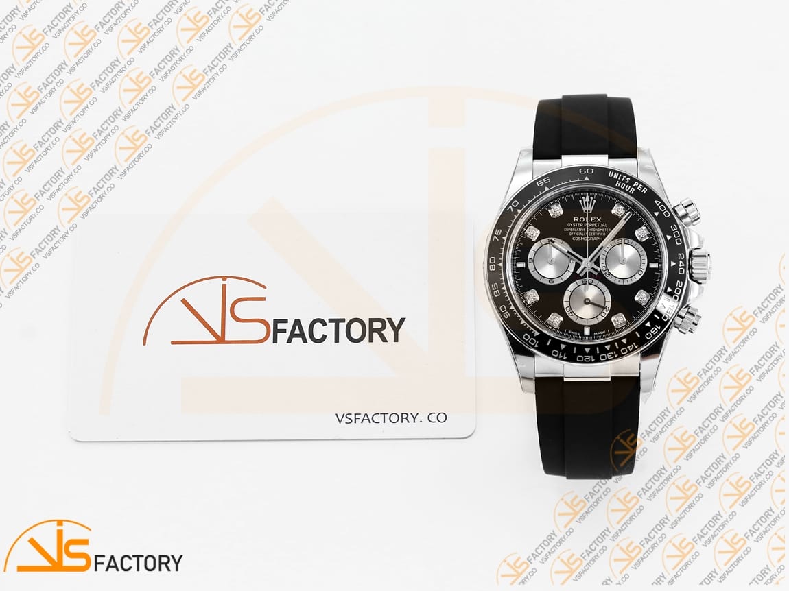 VS Factory Rolex Daytona 126519 Black Silver Diamonds Dial White Gold Oysterflex Strap Weighted VS4131 Movement - 图片 2