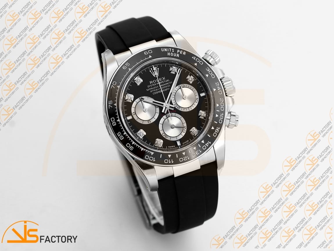 VS Factory Rolex Daytona 126519 Black Silver Diamonds Dial White Gold Oysterflex Strap Weighted VS4131 Movement - 图片 4