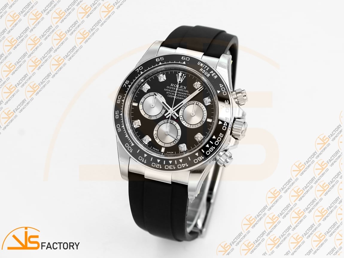 VS Factory Rolex Daytona 126519 Black Silver Diamonds Dial White Gold Oysterflex Strap Weighted VS4131 Movement - 图片 5