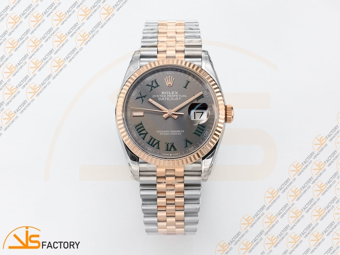 VSFactory (VSF) Rolex DateJust 36 126231 Gray Dial Green Roman Marker 904L Steel and Rose Gold Jubilee Bracelet VS3235 Movement - 图片 3