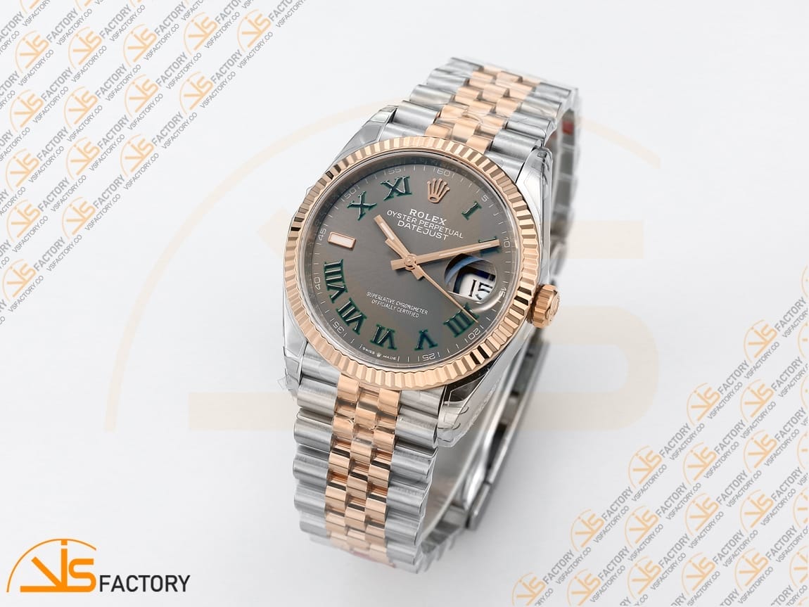 VSFactory (VSF) Rolex DateJust 36 126231 Gray Dial Green Roman Marker 904L Steel and Rose Gold Jubilee Bracelet VS3235 Movement - 图片 4