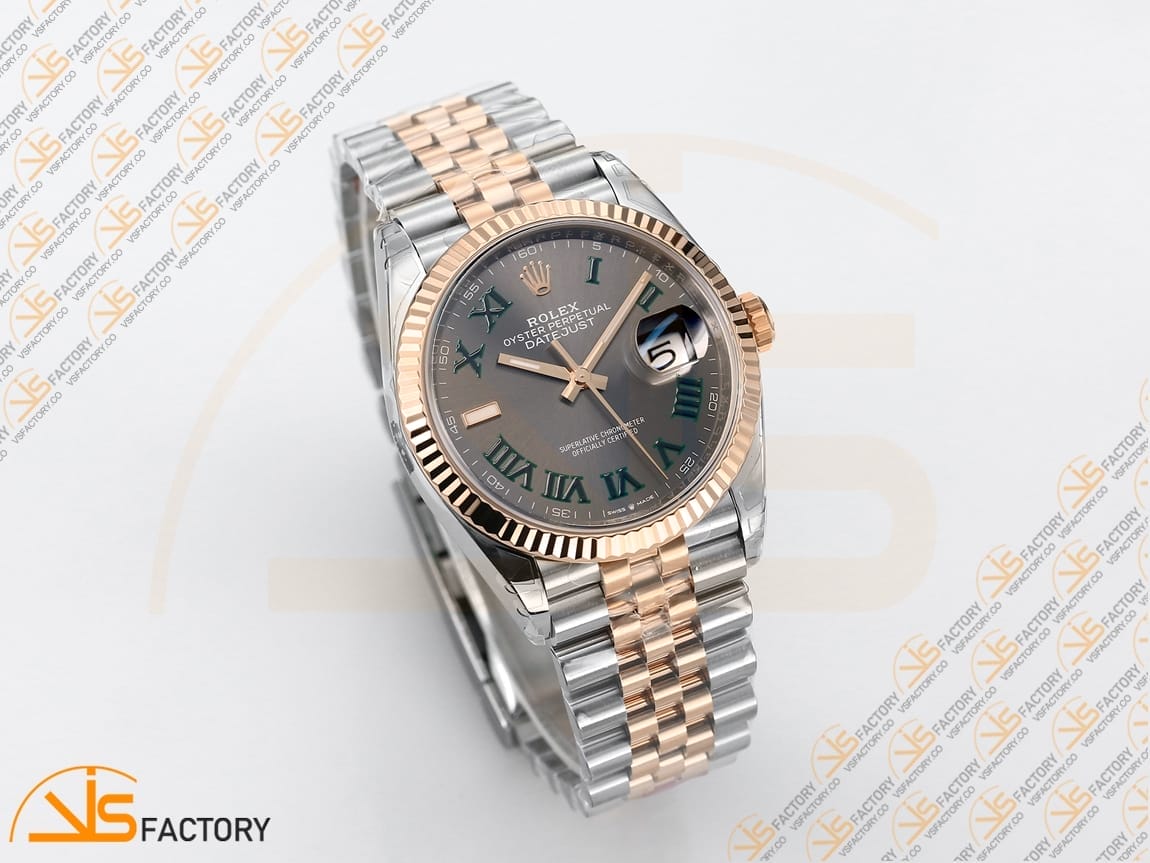 VSFactory (VSF) Rolex DateJust 36 126231 Gray Dial Green Roman Marker 904L Steel and Rose Gold Jubilee Bracelet VS3235 Movement - 图片 5