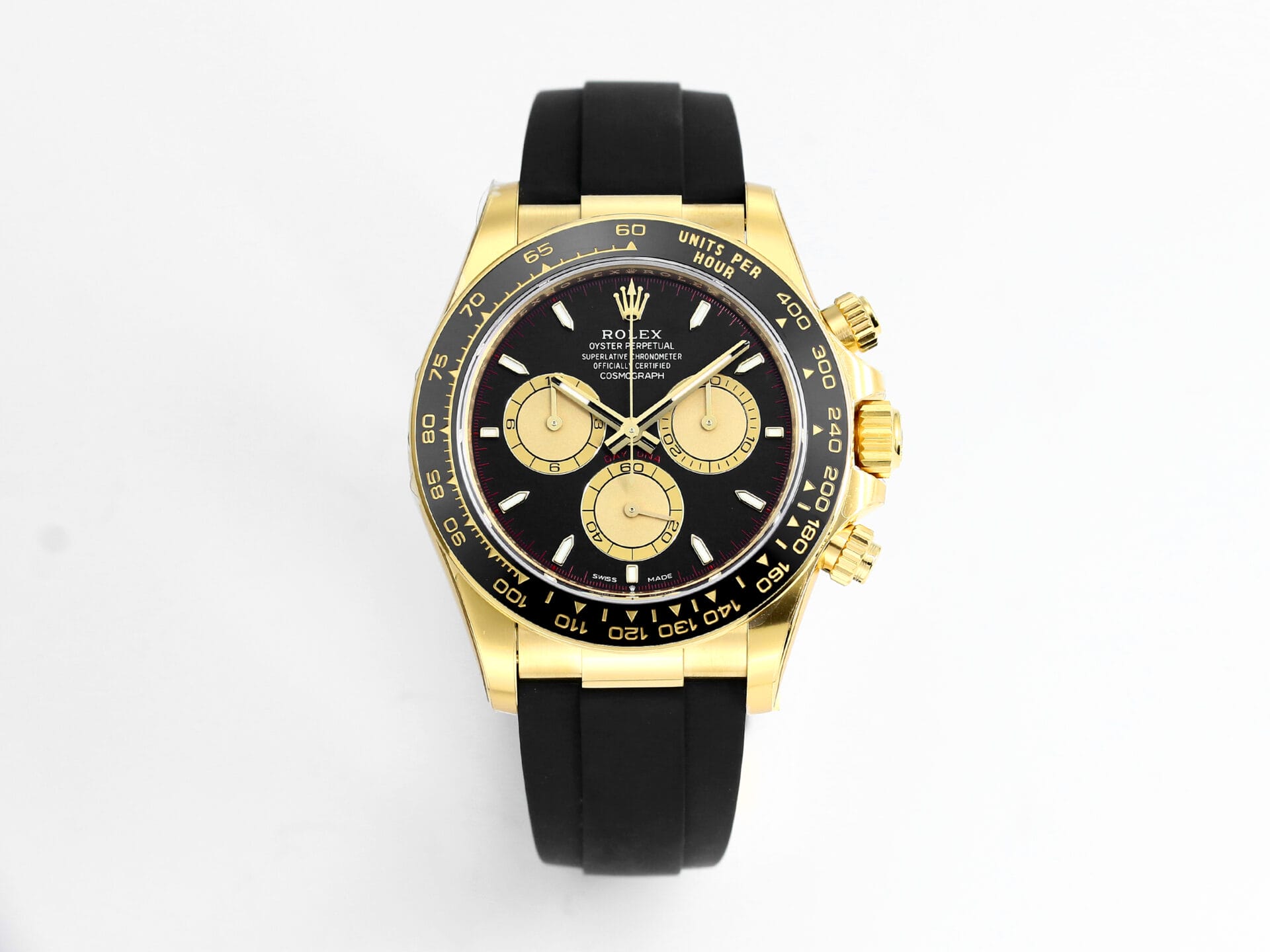 VS Factory Rolex Daytona 126518 Black Dial Yellow Gold Oysterflex Strap Weighted VS4131 Movement