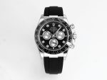 VS Factory Rolex Daytona 126519 Black Silver Diamonds Dial White Gold Oysterflex Strap Weighted VS4131 Movement