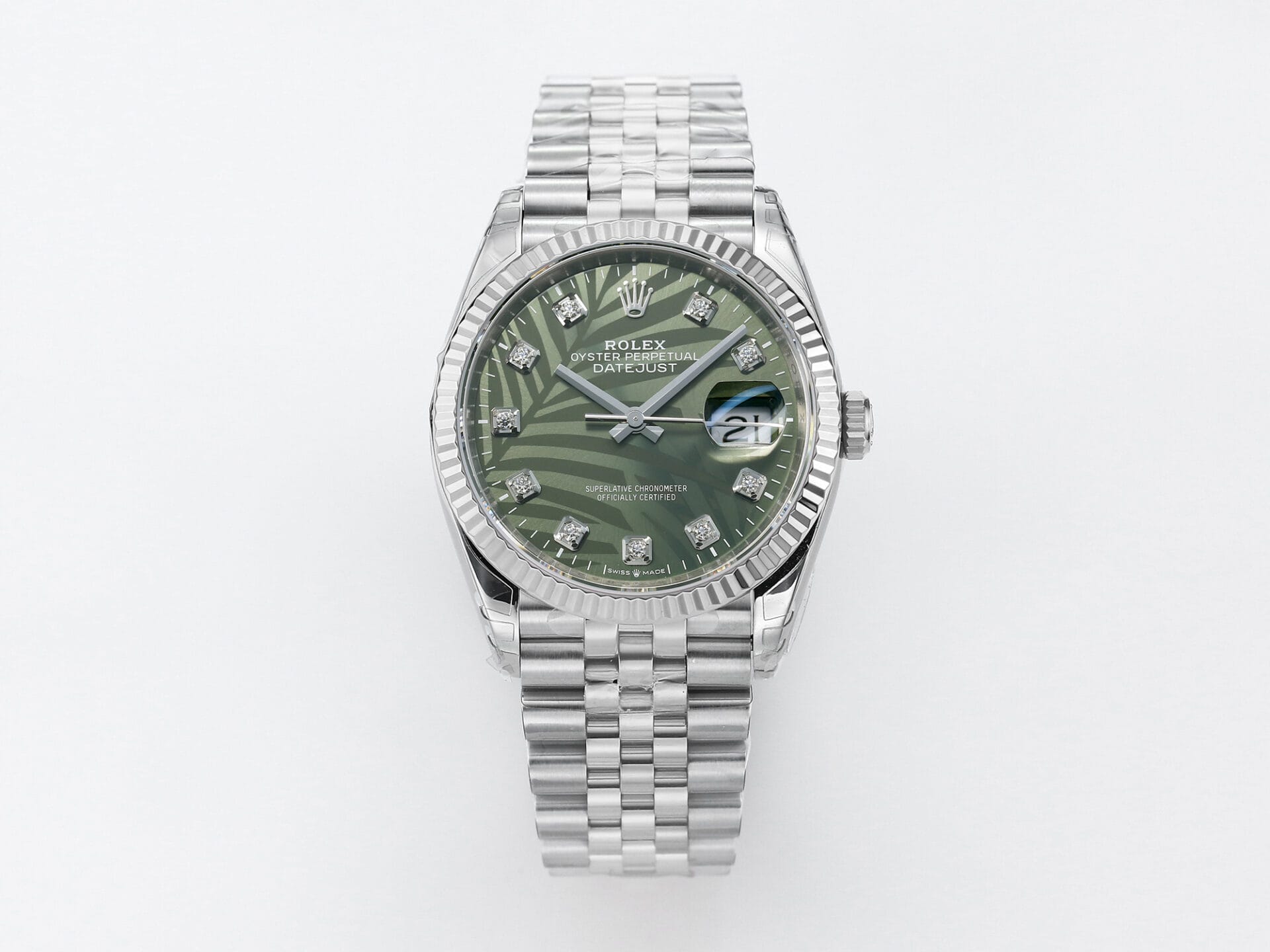 VSFactory (VSF) Rolex DateJust 36 126234 Green Leaf Diamonds Dial 904L Steel Jubilee Bracelet VS3235 Movement