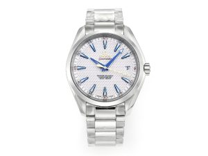 VSFactory (VSF) Omega Aqua Terra 150M White Textured Dial Blue Hands Steel A8500 Movement