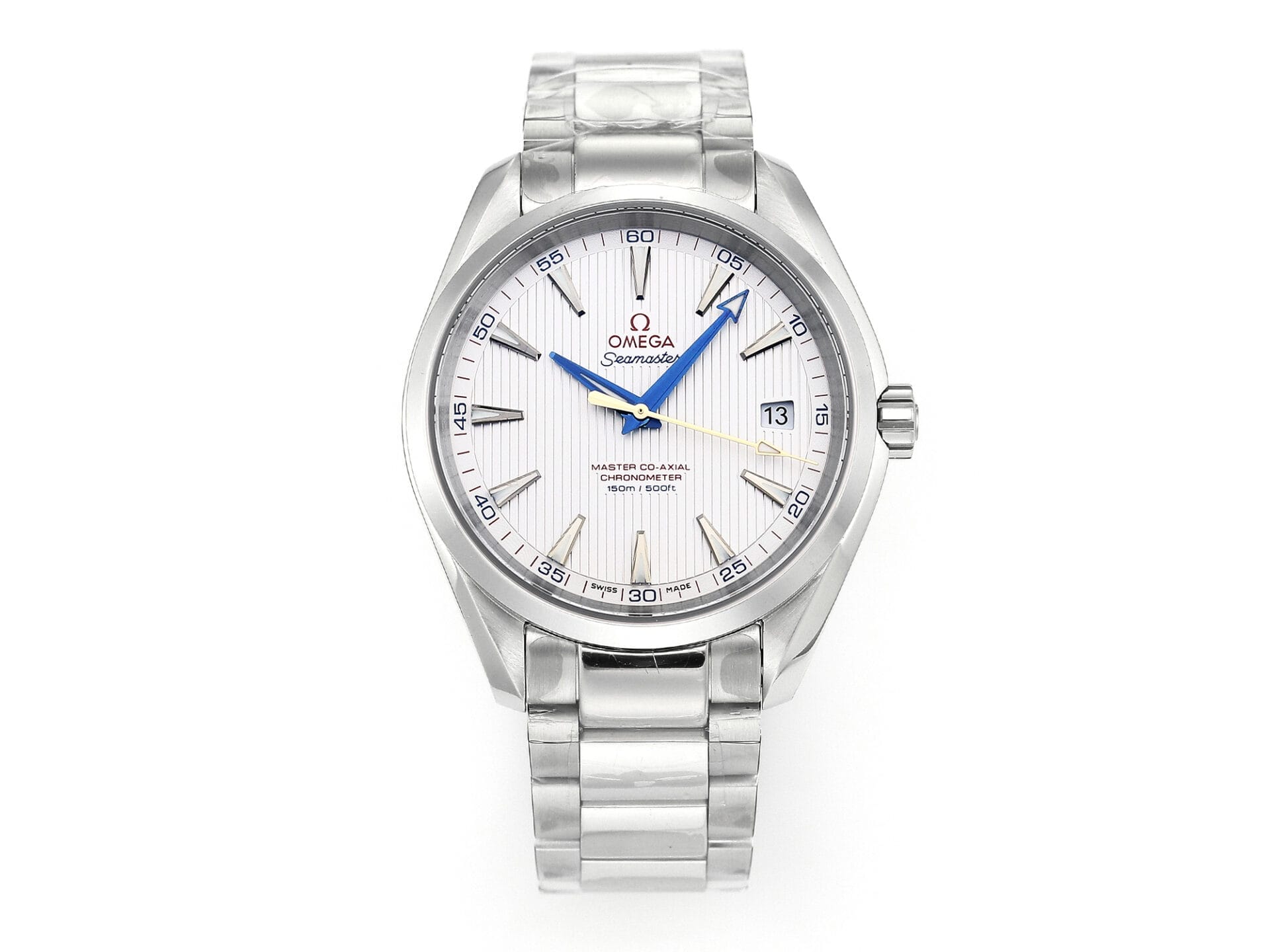 VSFactory (VSF) Omega Aqua Terra 150M White Textured Dial Blue Hands Steel A8500 Movement