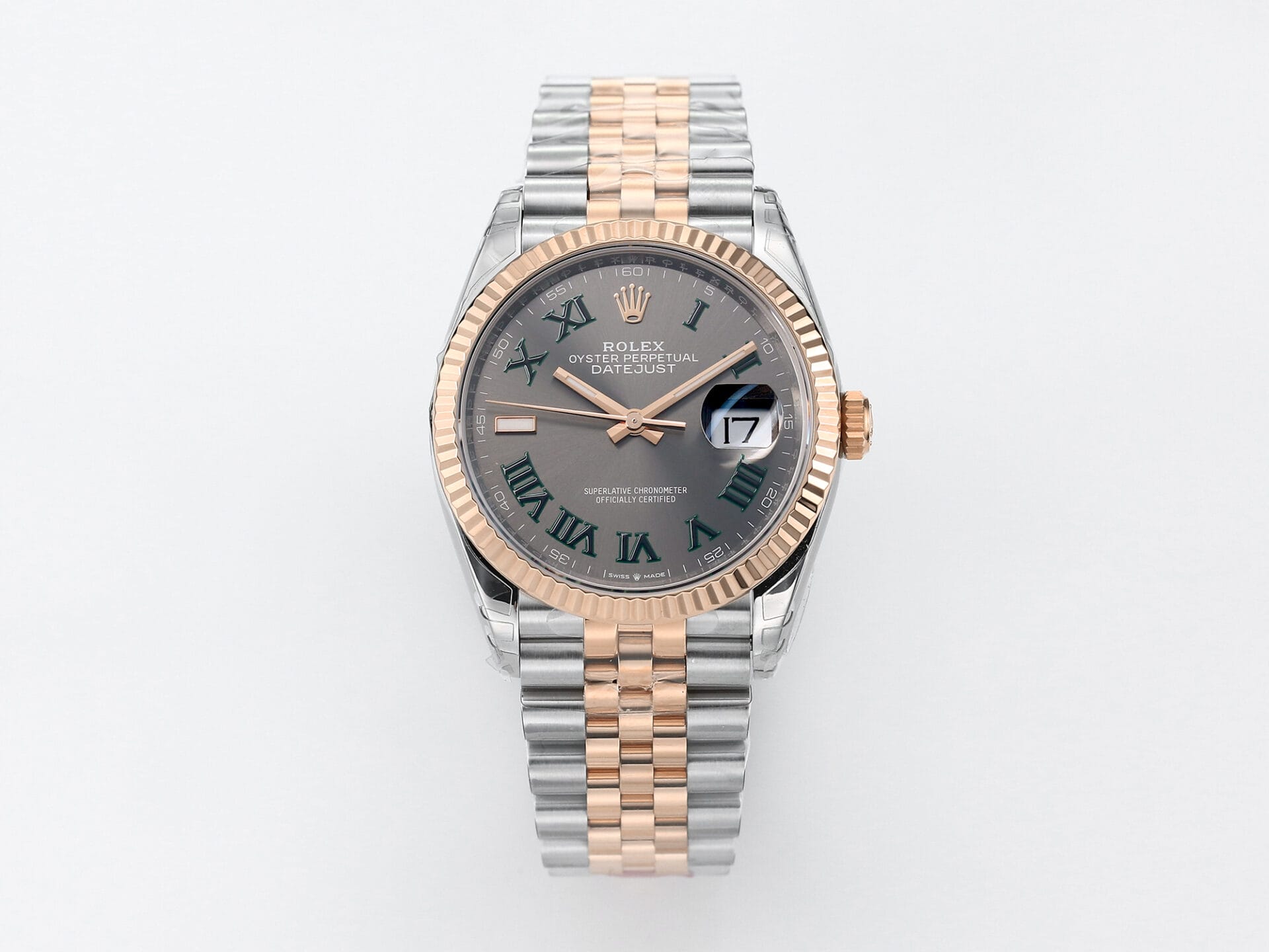 VSFactory (VSF) Rolex DateJust 36 126231 Gray Dial Green Roman Marker 904L Steel and Rose Gold Jubilee Bracelet VS3235 Movement