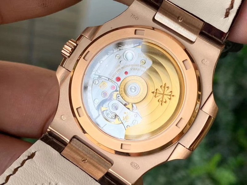 Patek Philippe Nautilus Rose Gold Brown Leather Strap grey Dial Super Clone - Image 5