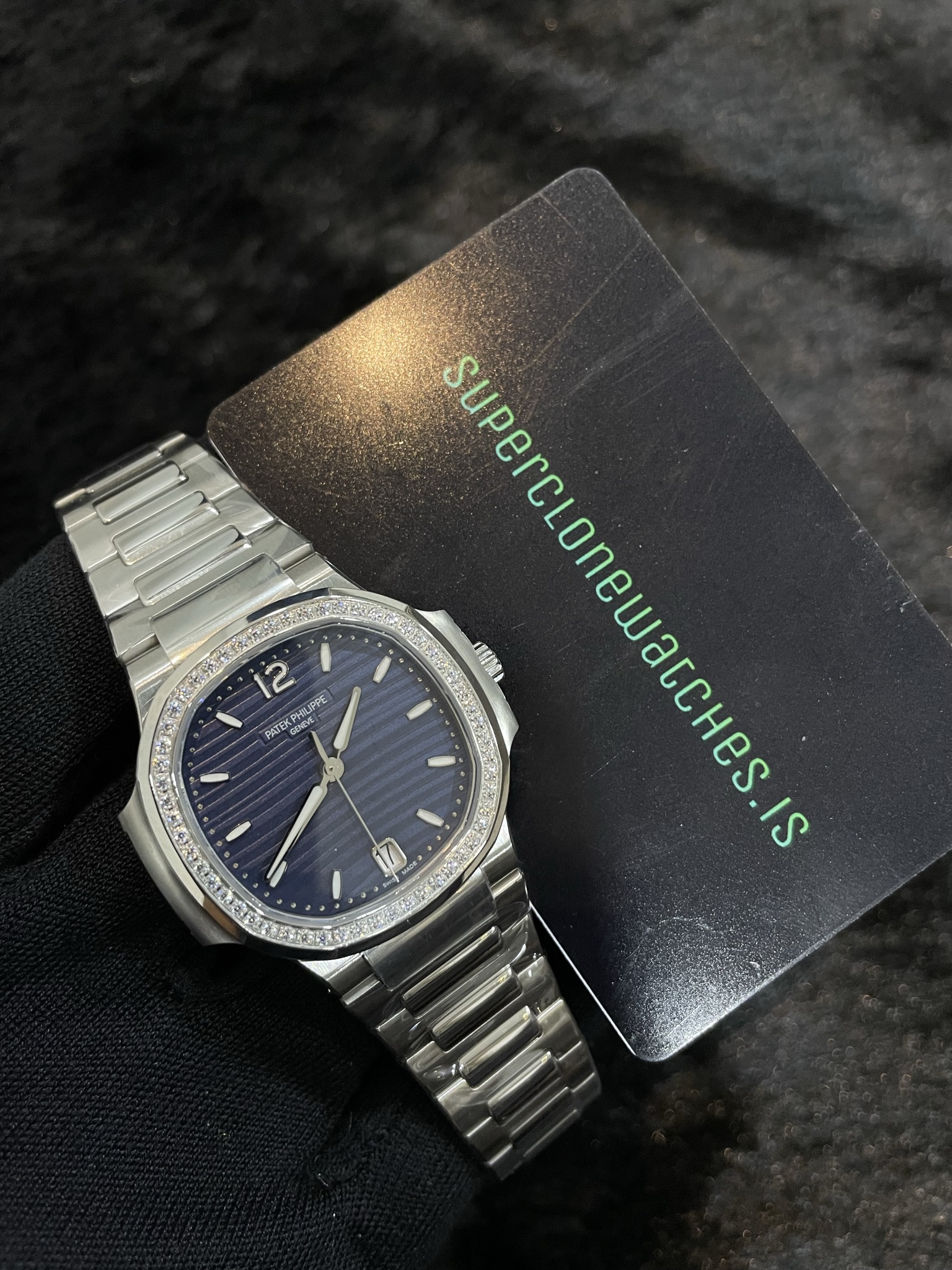 Patek Philippe Ladies Nautilus 7118/1200A Stainless Steel Blue Dial Diamond Hour Markers Super Clone - Image 6