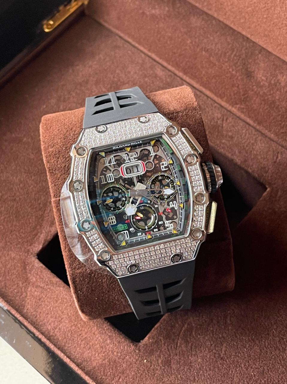Iced out Richard Mille RM011-03 Titanium silver Replica - Image 6
