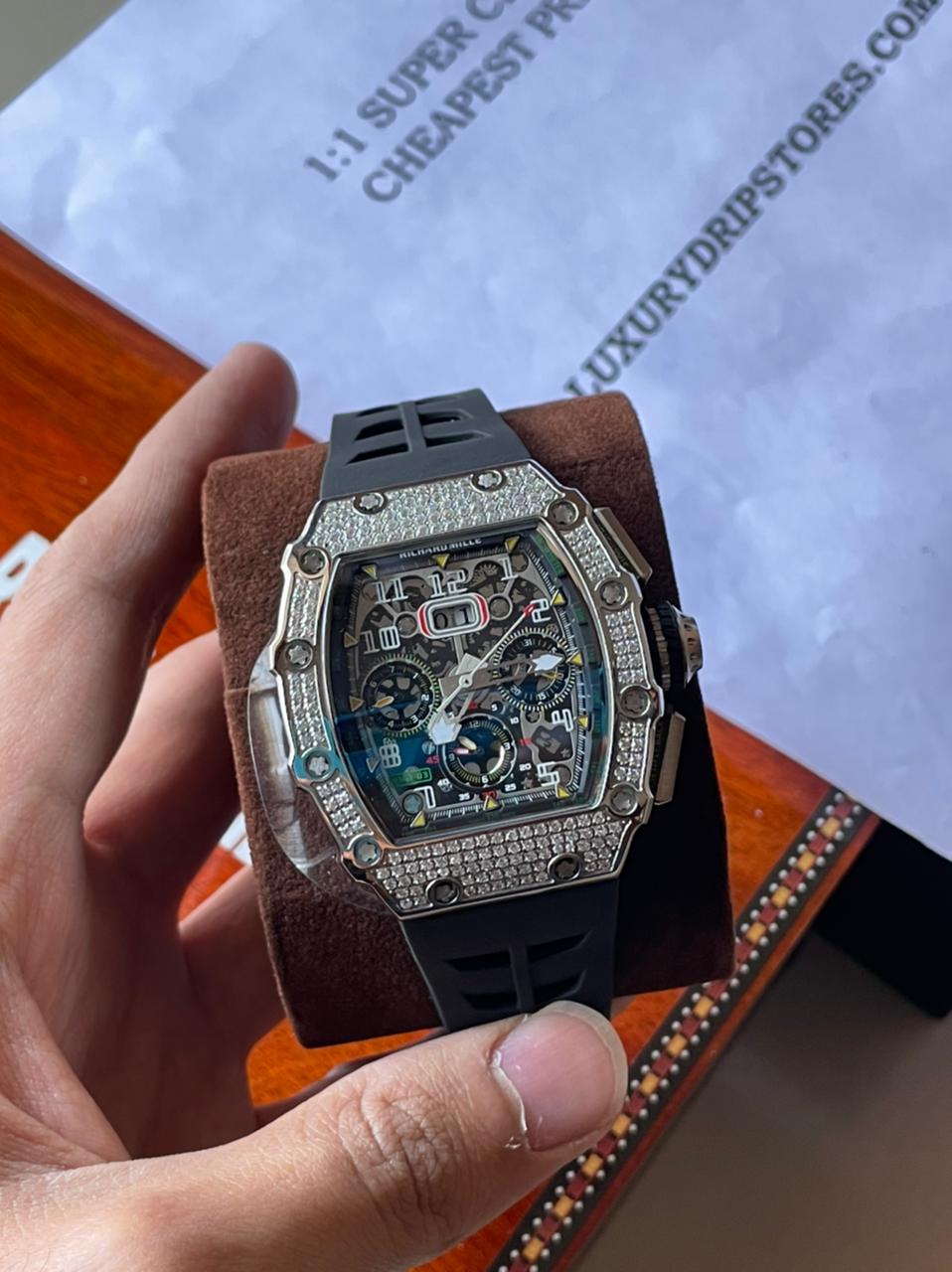 Iced out Richard Mille RM011-03 Titanium silver Replica - Image 5