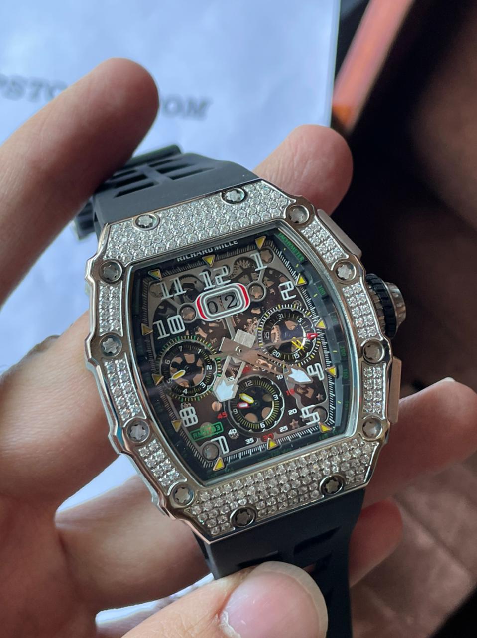 Iced out Richard Mille RM011-03 Titanium silver Replica - Image 4
