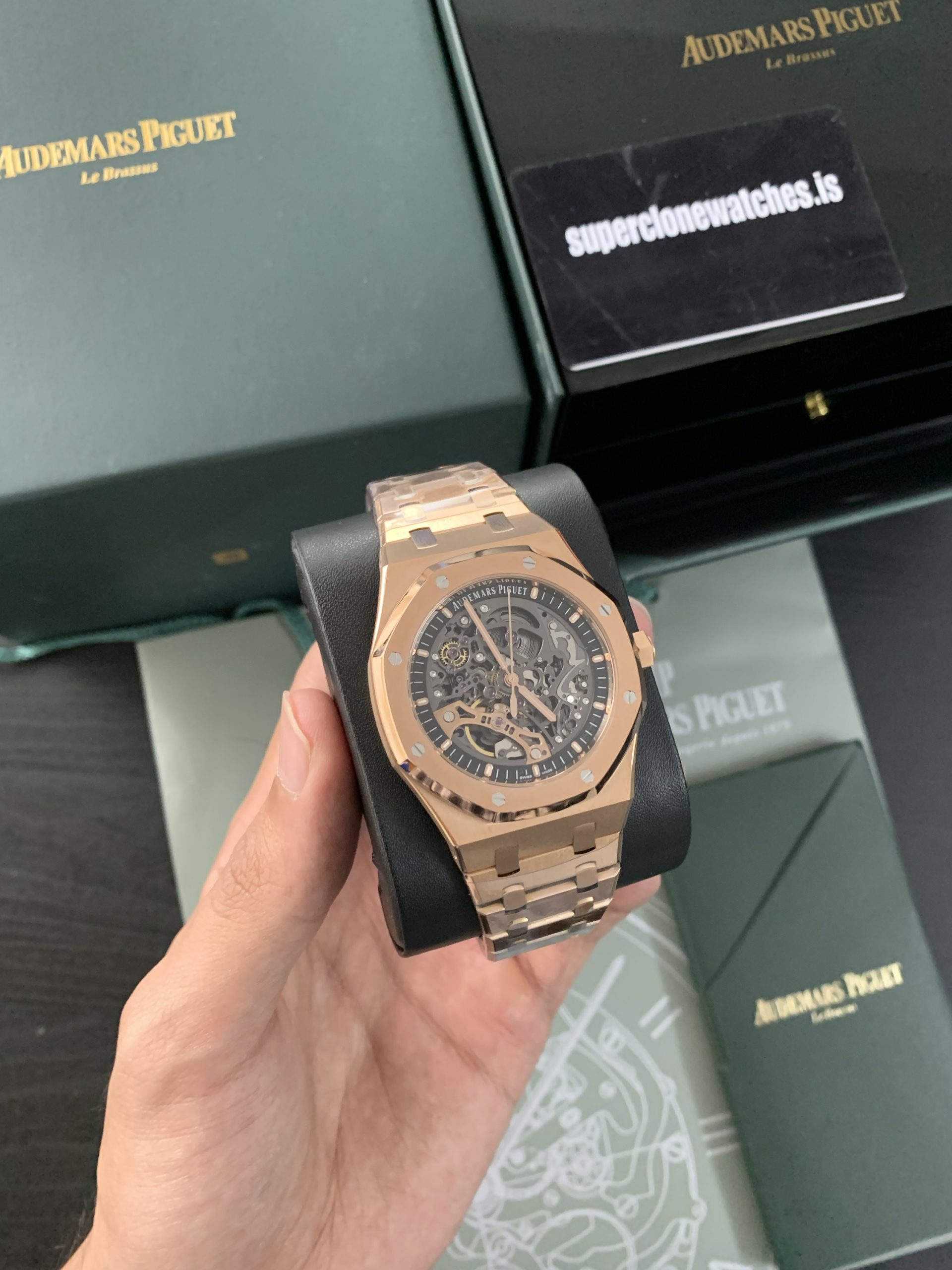 Audemars Piguet Royal Oak Skeleton Rose Gold Ref15407 Super Clone Replica - Image 8