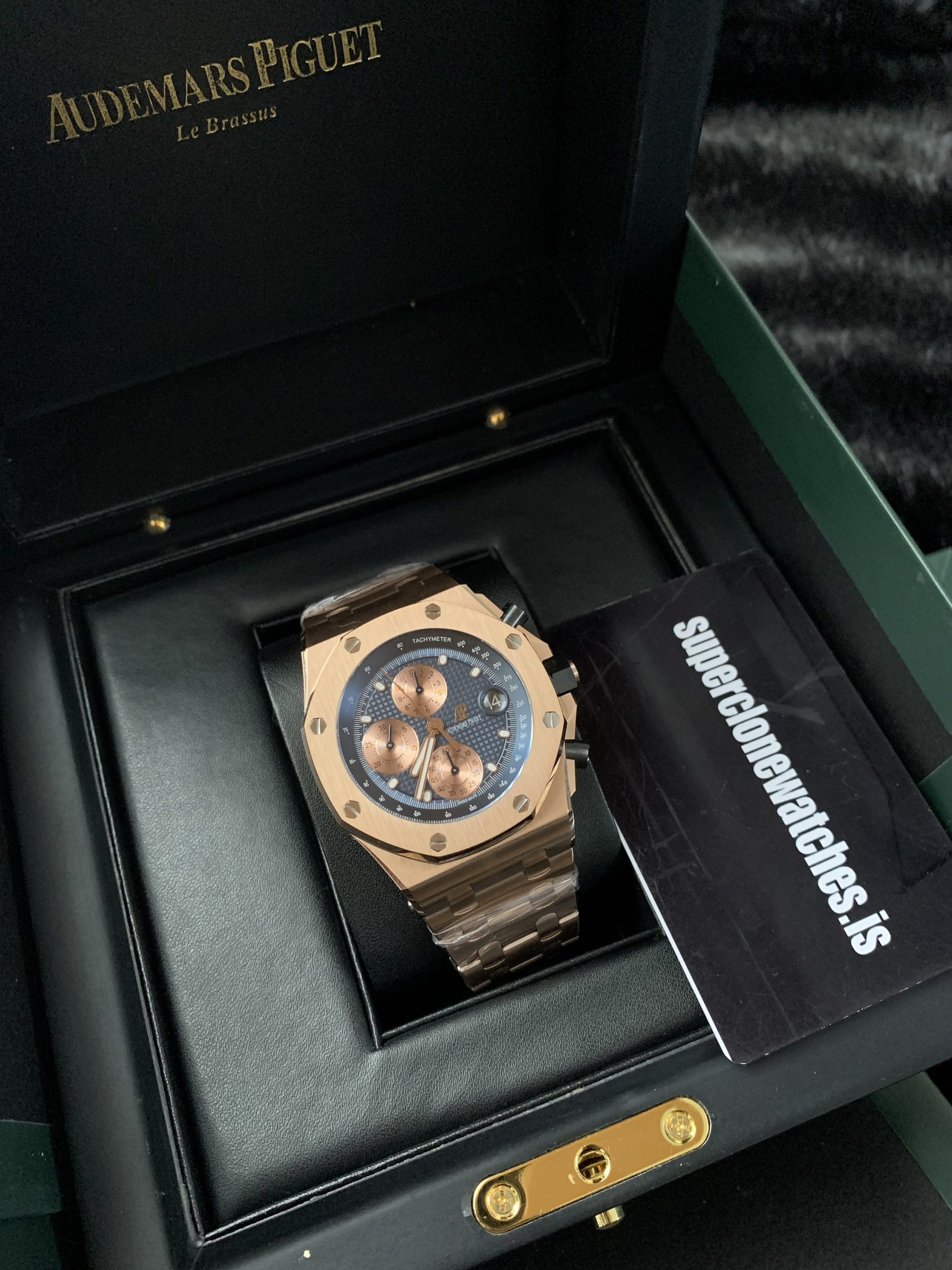 AP Royal oak Offshore 26238 Rose Gold Blue Dial Chrono 1:1 Swiss Super Replica
