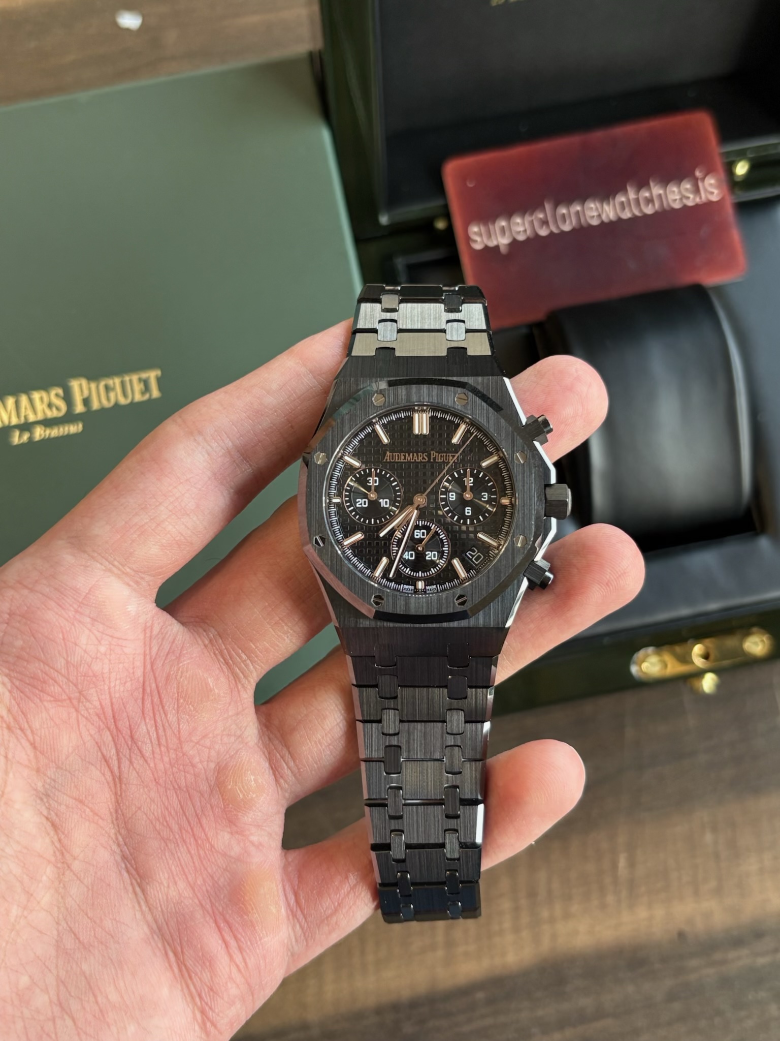 AP Royal Oak Chronograph Ceramic All Black Replica With 4401 Clone Movement - Image 7