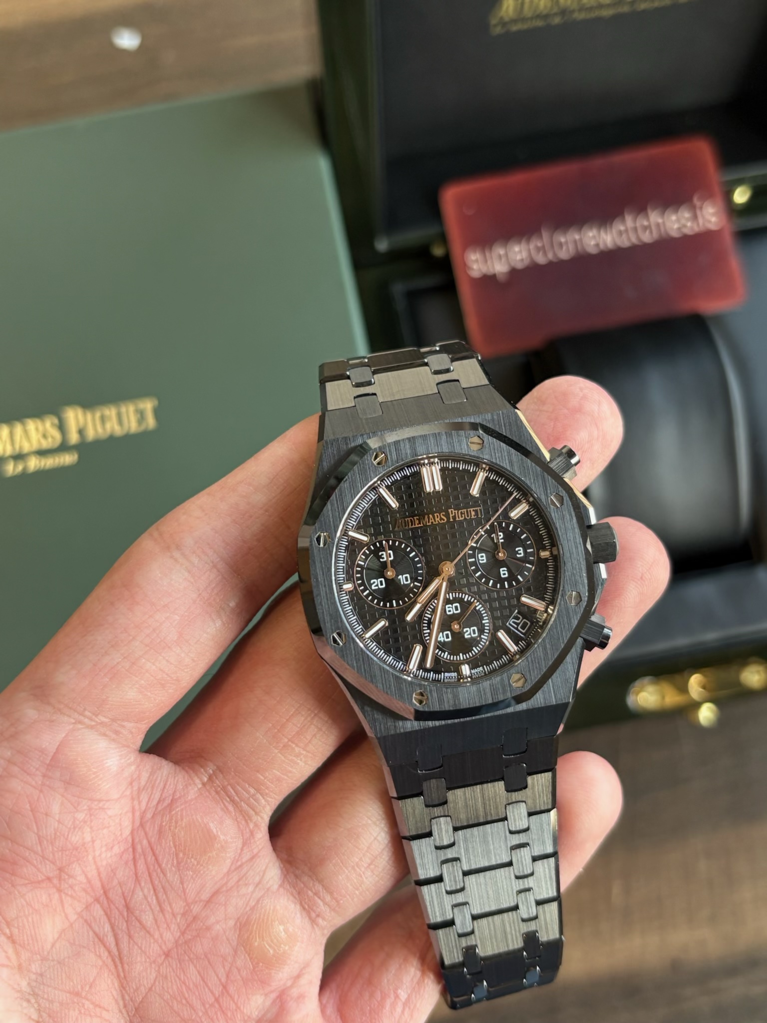 AP Royal Oak Chronograph Ceramic All Black Replica With 4401 Clone Movement - Image 3