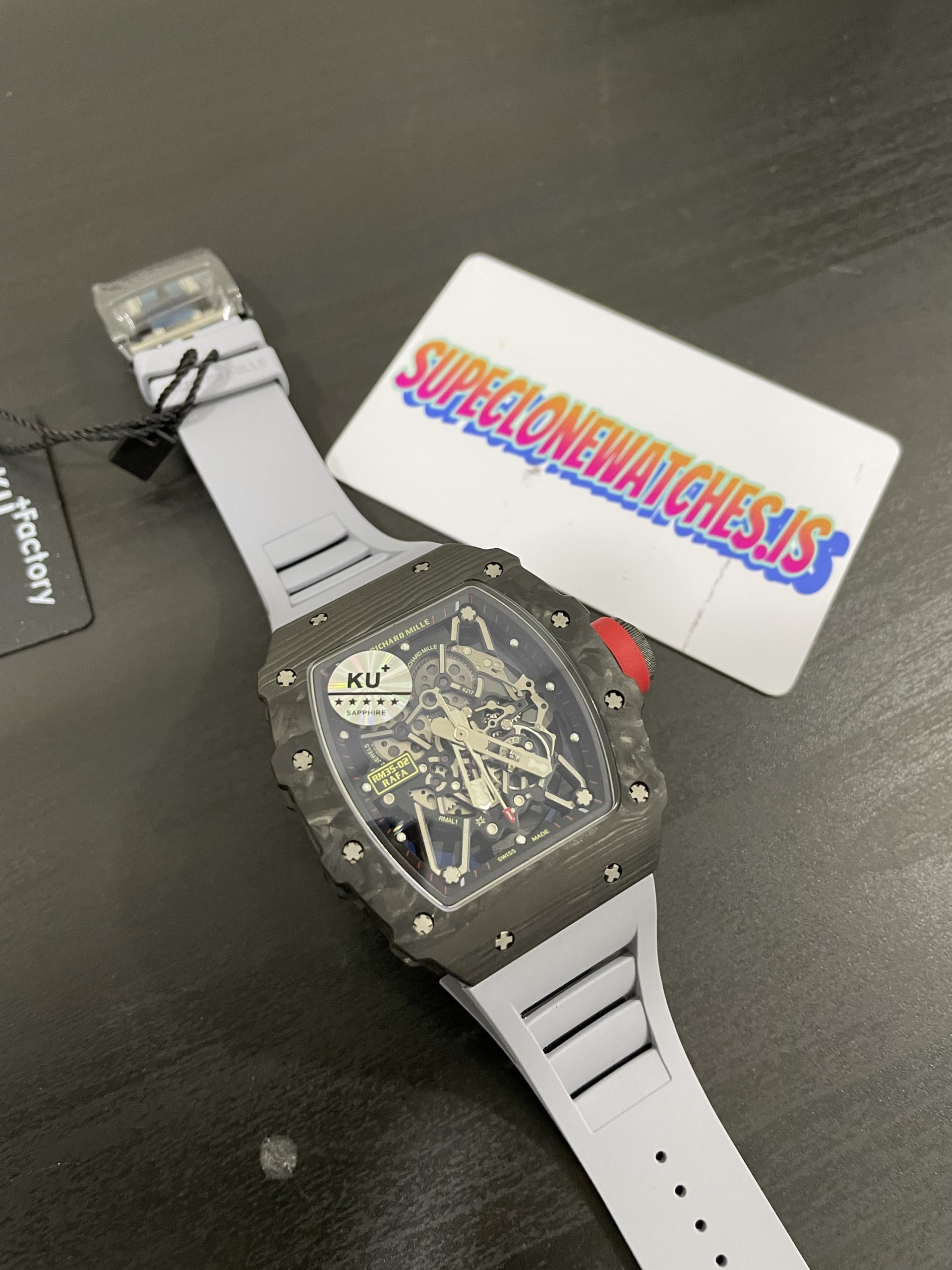 Richard Mille RM35-02 Rafael Nadal grey STrap Black NTPT Carbon Fiber Case Super Replica