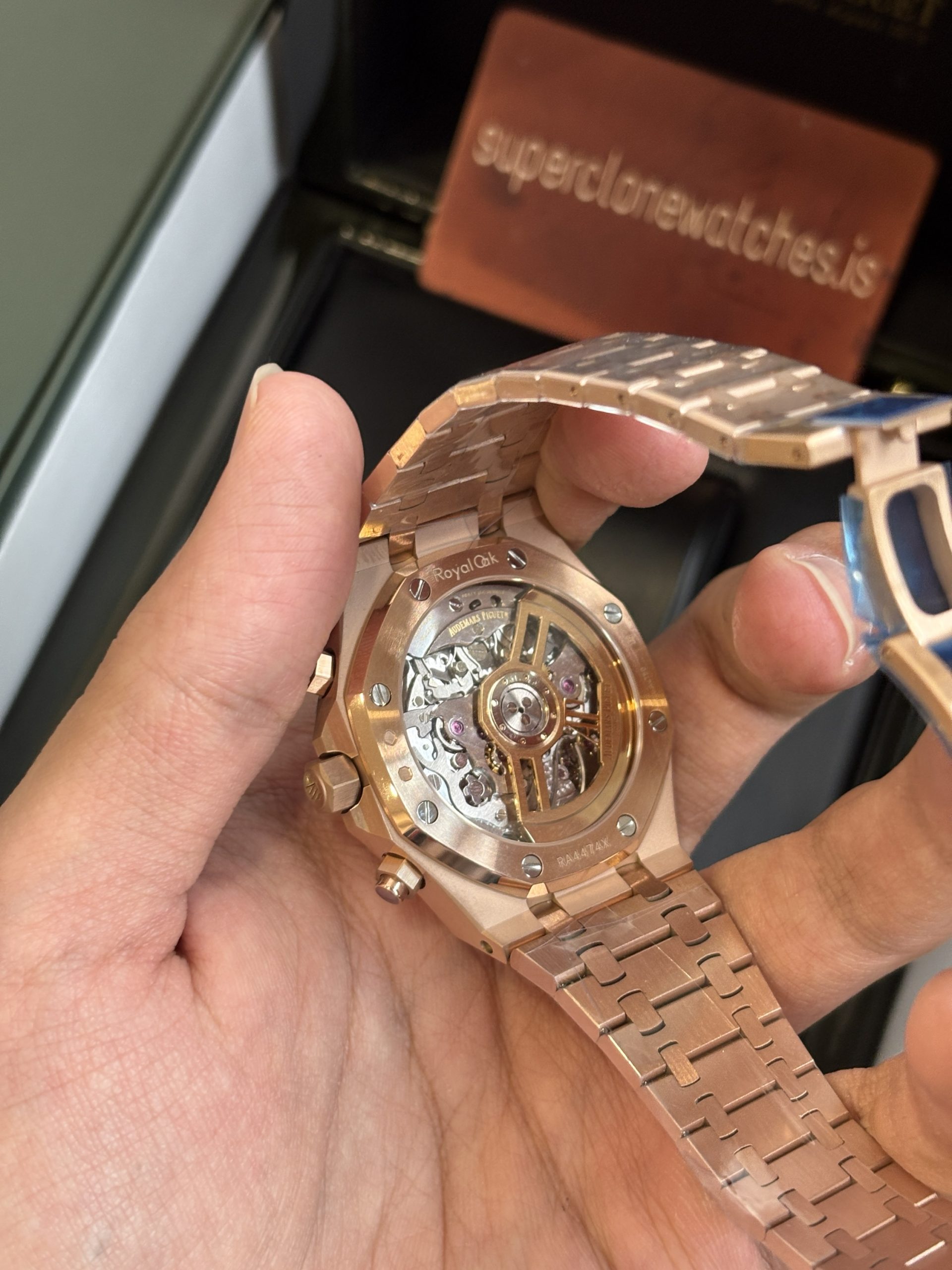 Audemars Piguet Royal Oak Chronograph Rose Gold Blue Dial Ref 26240 Super Clone - Image 5