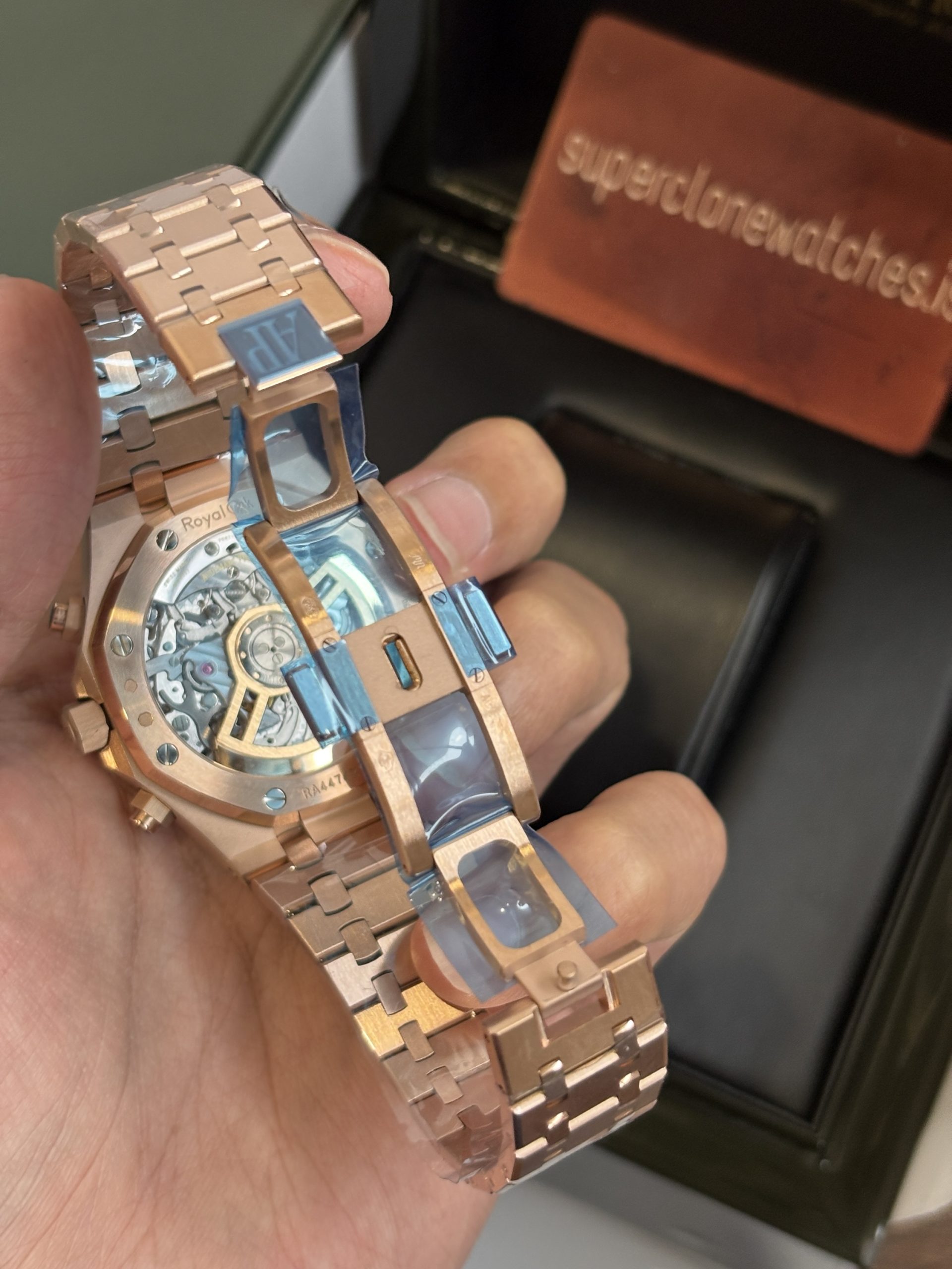 Audemars Piguet Royal Oak Chronograph Rose Gold Blue Dial Ref 26240 Super Clone - Image 7