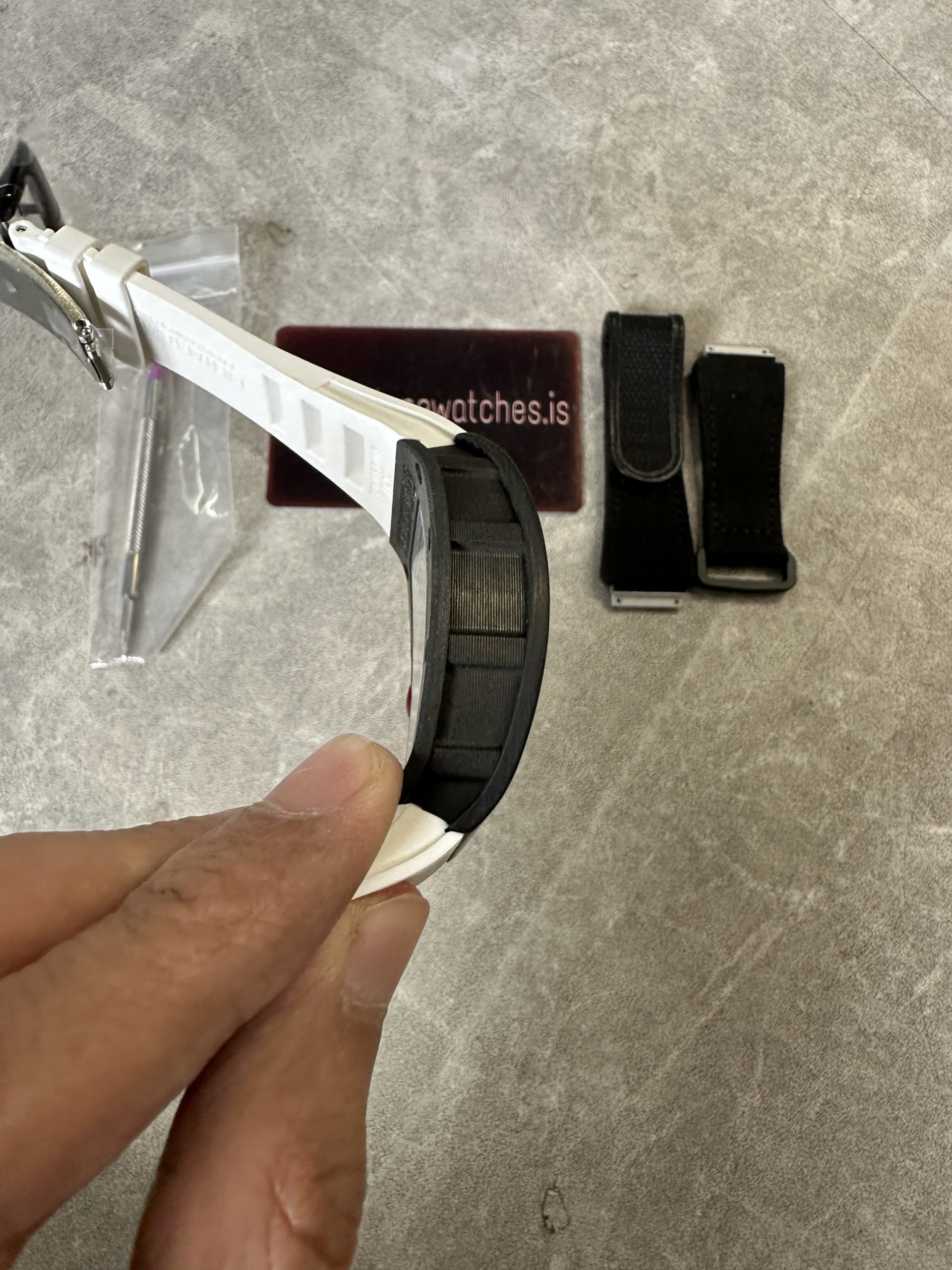 RM055 Black NTPT Carbon Fiber Case White Strap - Image 2