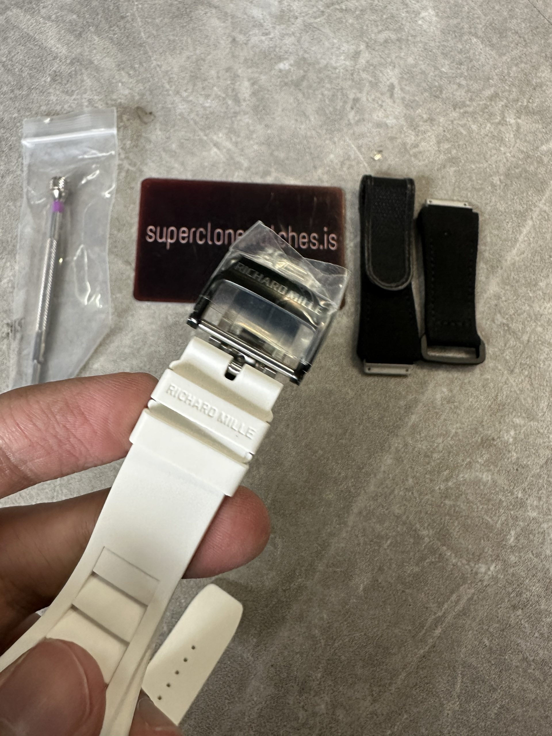 RM055 Black NTPT Carbon Fiber Case White Strap - Image 8