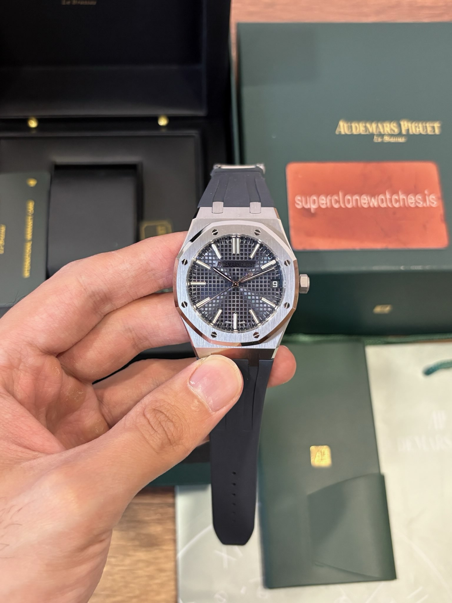 Audemars Piguet Royal Oak 15510 Blue Dial Rubber Strap Replica - Image 9