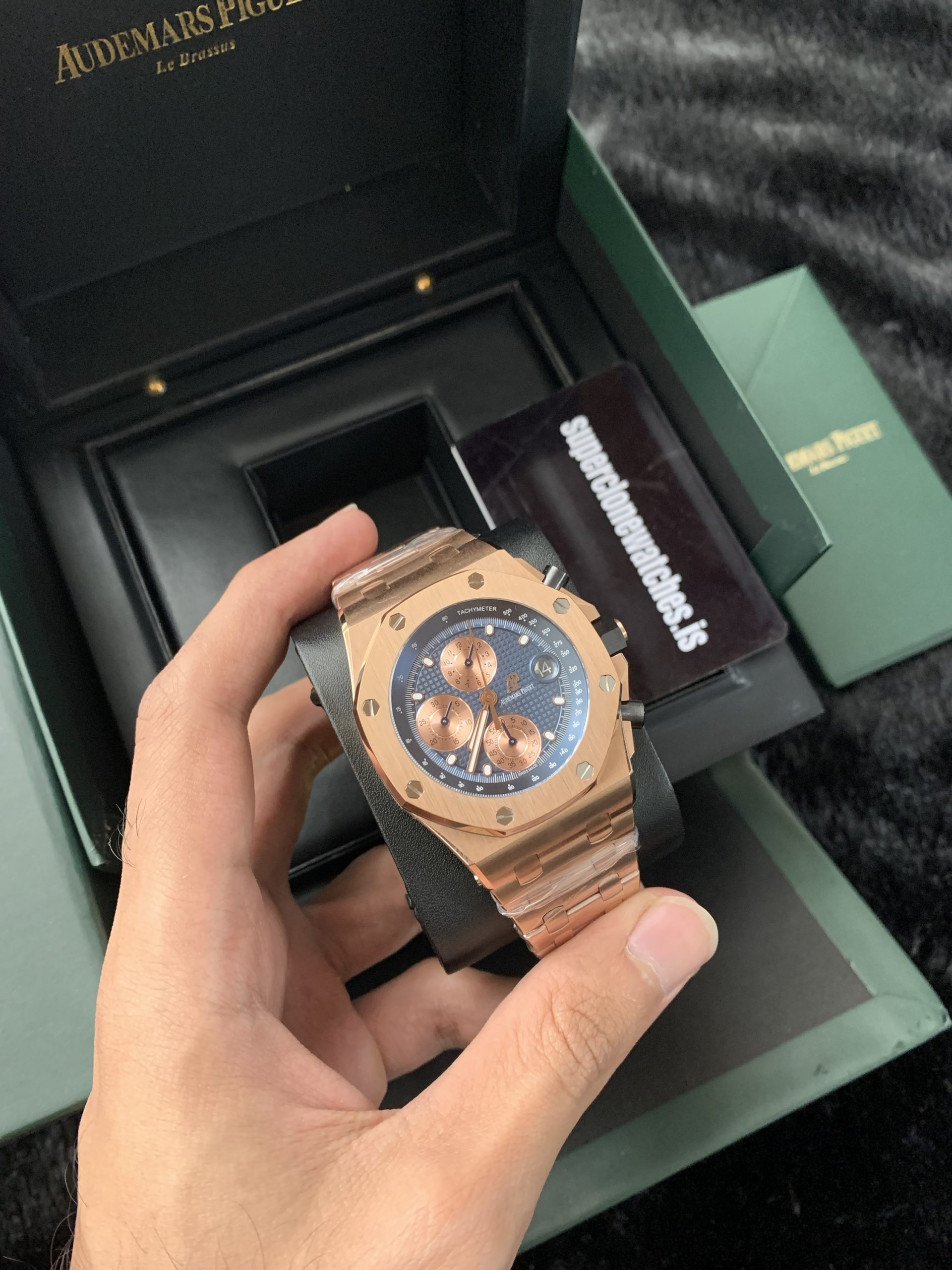 AP Royal oak Offshore 26238 Rose Gold Blue Dial Chrono 1:1 Swiss Super Replica - Image 8
